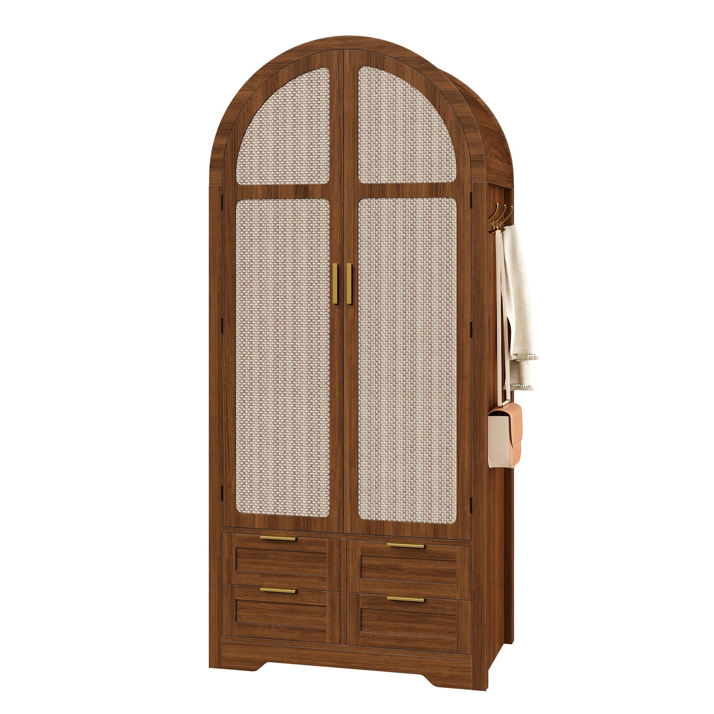 Gigab2b original image - Moderner Kleiderschrank mit gebogenen Türen,Großzügiger Stauraum,Mit Kleiderstange und Schubladen,Luxuriöser Kleiderschrank,Geeignet für Schlafzimmer und Eingangsbereiche