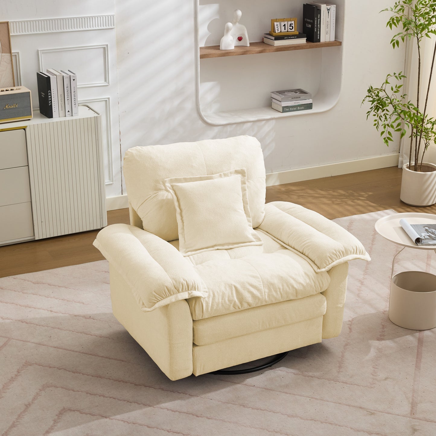 Chenille-360°-Drehfunktion-Sitzsessel im Oversized-Format für Lesen – Bequemer Akzentstuhl mit Unterstützungskissen, Polstermöbel Einzelsofa für Schlafzimmer, Wohnzimmer und Kinderzimmer