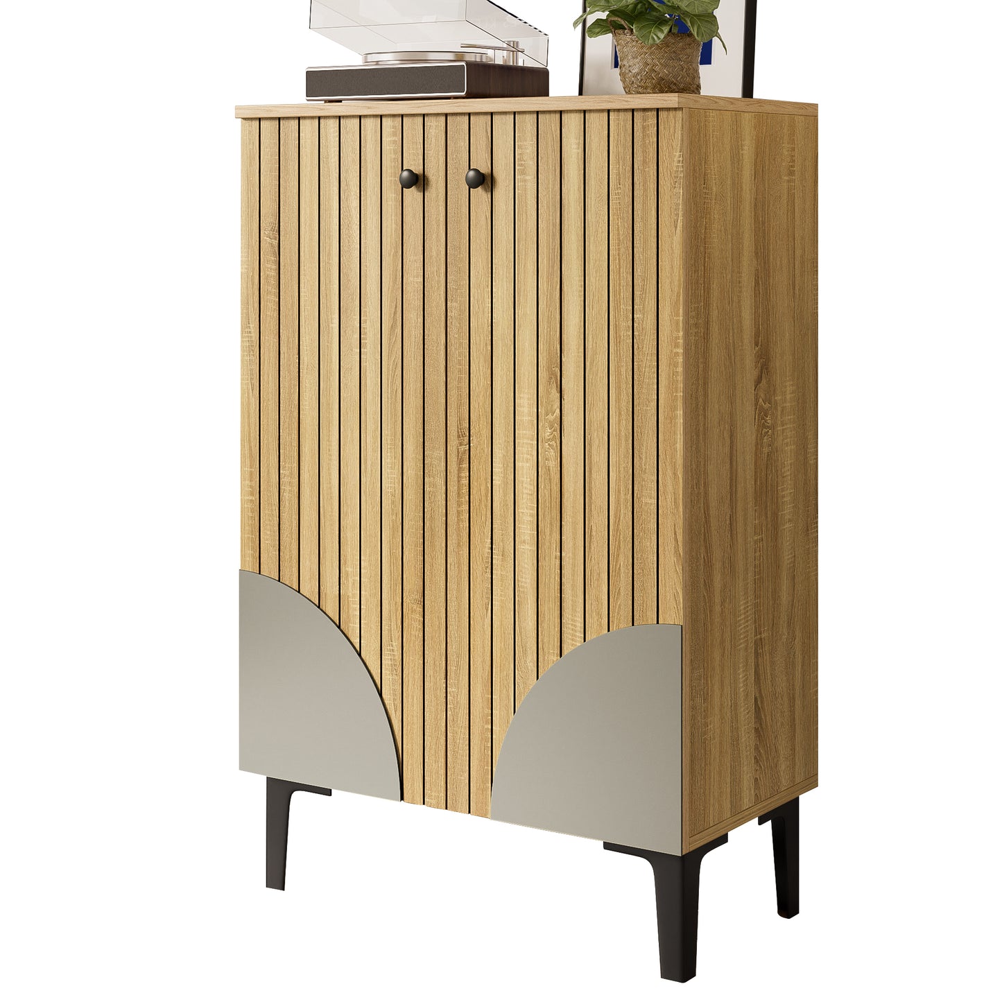 Gigab2b original image - Moderner Holz Schuhschrank mit Türen – Platzsparender Schuh-Organizer mit Regalfächern, Stauraum & schwarzem PVC-Gestell, elegantes Design für Flur, Wohnzimmer & kleine Räume