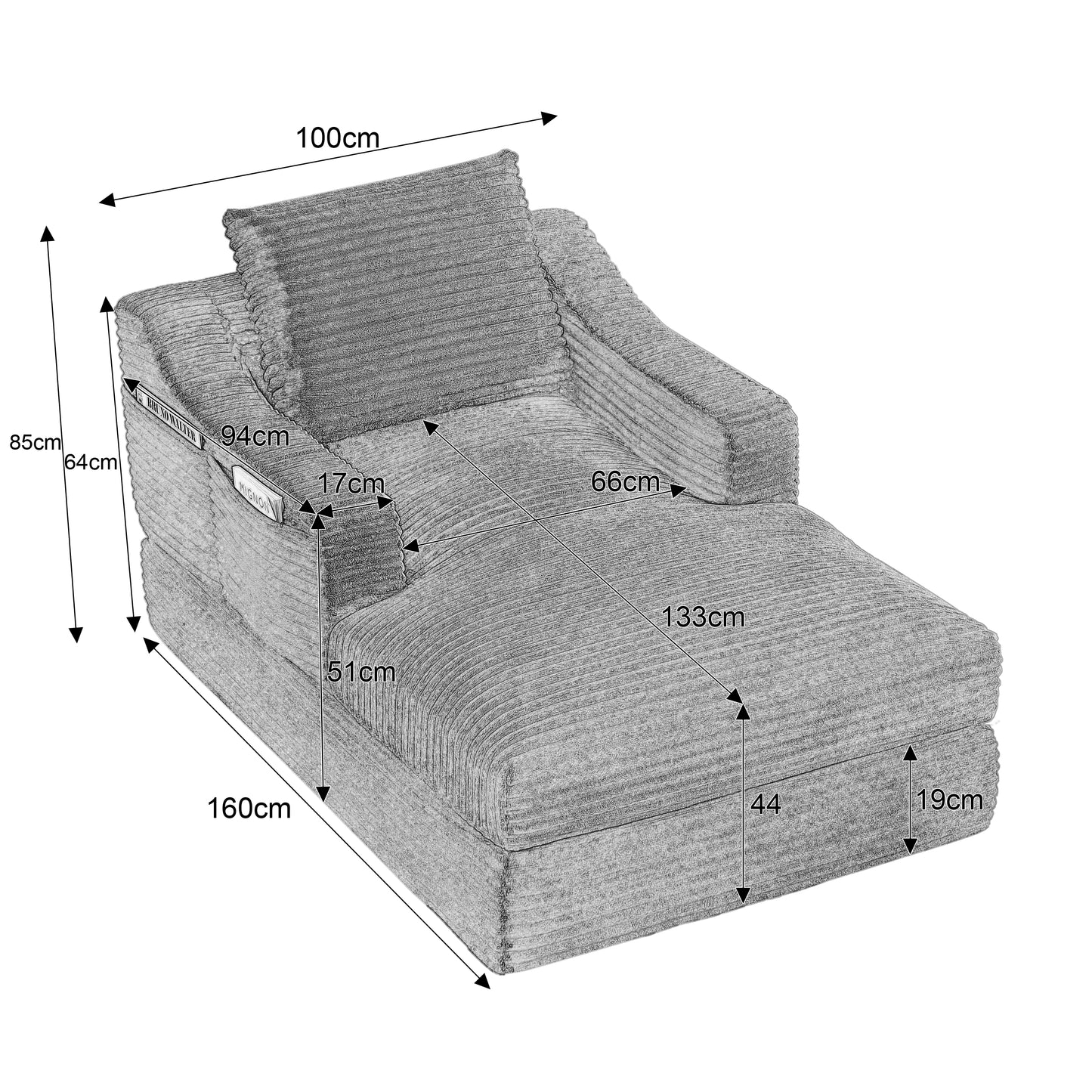 Modern minimalist corduroy lazy lounge chair, spacious single sofa lounge chair, living room and bedroom leisure sofa, double-layer design, expandable into a bed