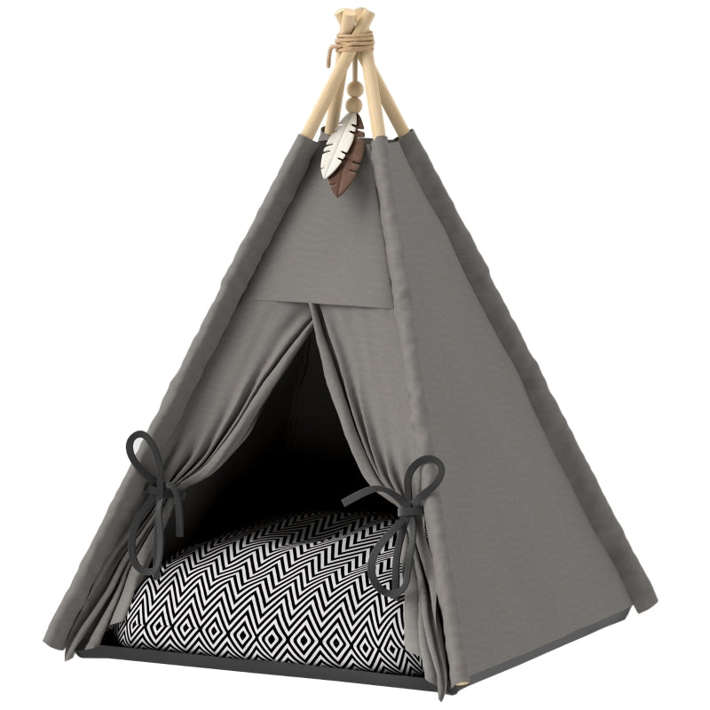Gigab2b original image - Tipi Zelt für Haustiere, Katzenzelt mit abnehmbar und waschbar Kissen, Katzenhaus mit rutschfestem Boden, Spielball, für Katzen unter 5kg, Mini Hunde, 60 x 60 x 76 cm, Grau