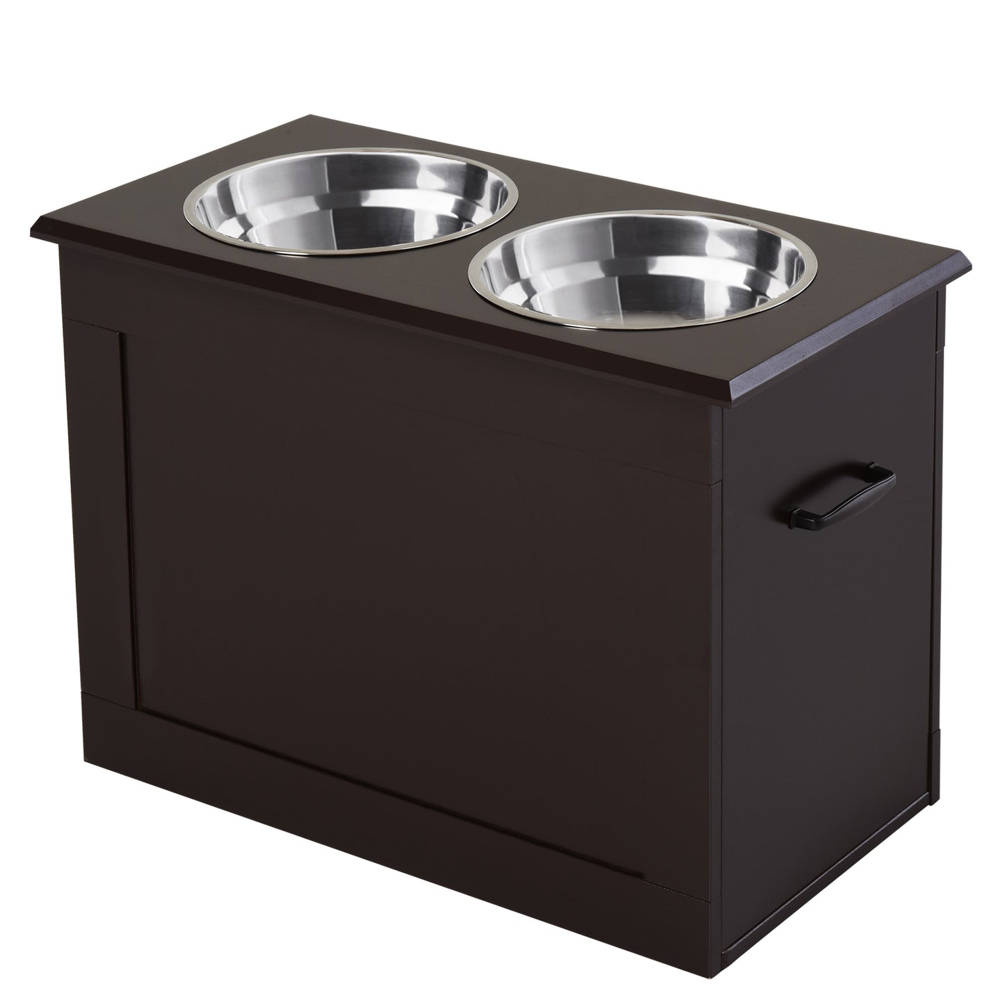 Gigab2b original image - Hunde Fressnapf mit Staumraum 2 Näpfen Futterstation Edelstahlnapf Katzenapf MDF Edelstahl Espresso 60 x 30 x 41 cm