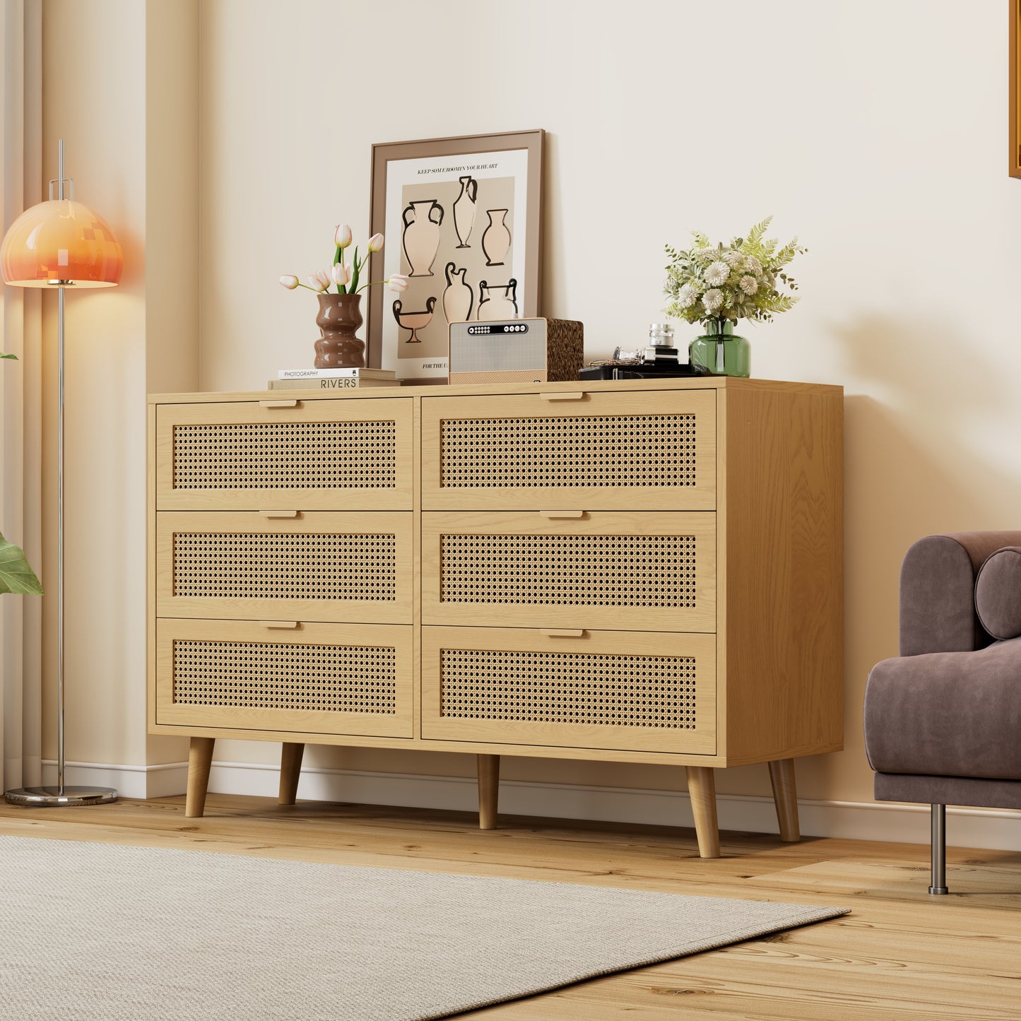 Gigab2b original image - Kommode mit 6 Schubladen, Sideboard Schubladenschrank aus Holz, Schubladenkommode mit Metallgriffe, für Schlafzimmer, Wohnräume, Büro, Sideboard Highboard mit viel Stauraum, Maße: B120/H76.5/T40 cm