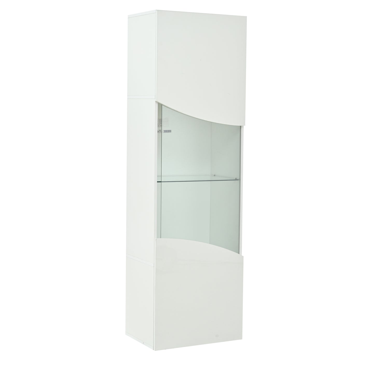 35*50*165cm Wohnzimmer-Vitrinenschrank,Hochglänzender Vitrinenschrank (Schranktüren), hoher Schrank mit großem Stauraum und LED-Beleuchtung.konkav bogenförmige Wellenoberflächengestaltung,Weiß