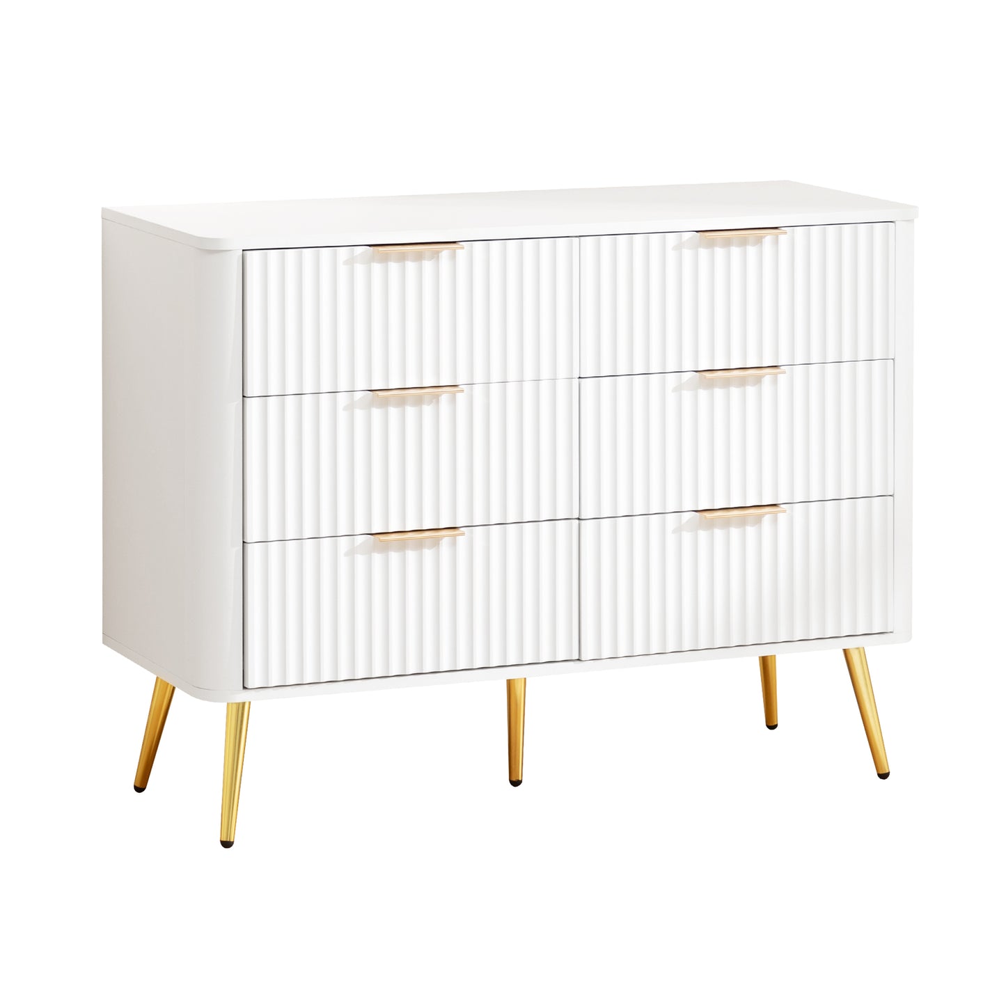 6-Drawer Dresser, Modern White Storage Chest with Metal Handles & Soft-Closing Slides, Sturdy MDF Bedroom Dresser for Living Room Hallway – Anti-Tip Device, 20cm Raised Legs for Robot Vacuum