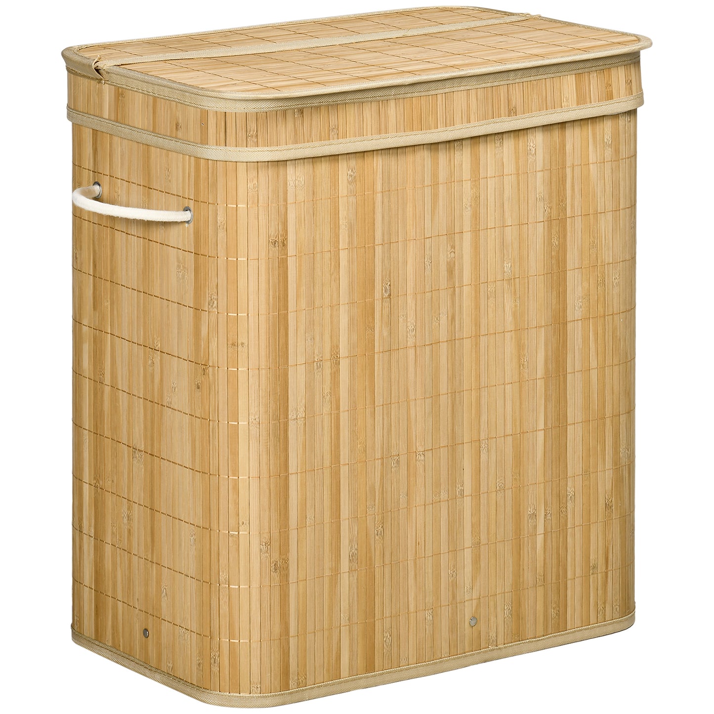 Bambus Wäschekorb mit Deckel und Griffen, 90 Liter Kapazität mit 2 Abschnitten und einem abnehmbaren Stoffbeutel - 54,2 x 35,2 x 59,5 cm