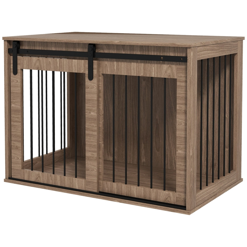 Gigab2b original image - Hundebox Hundekäfig, Verriegelbar, Holzoptik, rustikales Design, 98 cm x 58 cm x 67 cm, Walnuss + Schwarz