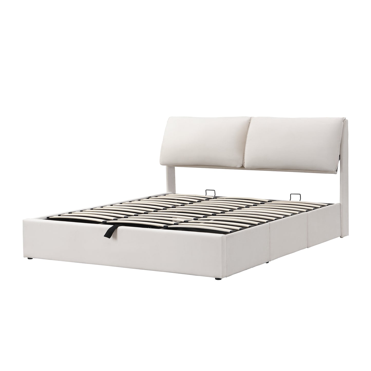 Polsterbett, 180*200, hydraulisches Bett, drei Schubladen, Bettkasten zur Aufbewahrung, Lattenrost mit Kopfteil, ohne Matratze, Samt, Beige