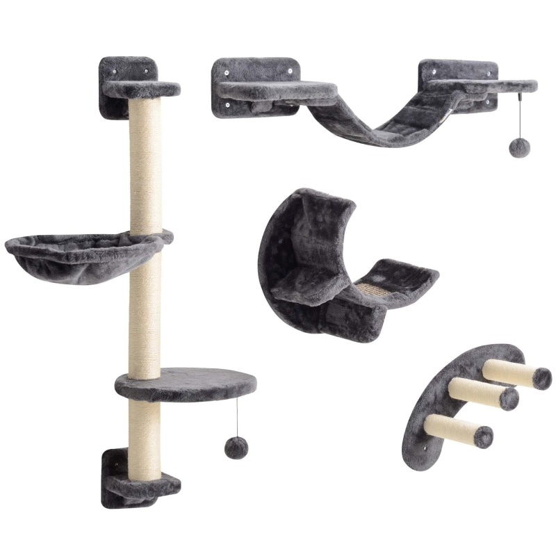 Gigab2b original image - Kletterwand Katzen 4-teilig Katzen Kletterwand Set mit Hängematte, Katzenbrücke bis zu 5 kg, Dunkelgrau