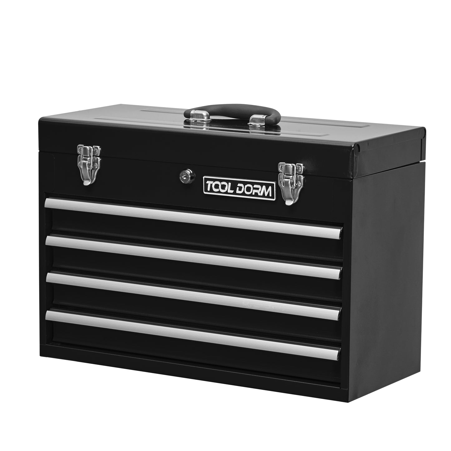 20.3inch Metal Tool Box with Drawers Portable Steel Metal Tool Box with Protective Liner and Metal Latch Closure and Lock for Garage, Home and Warehouse (Black-4 Drawers)