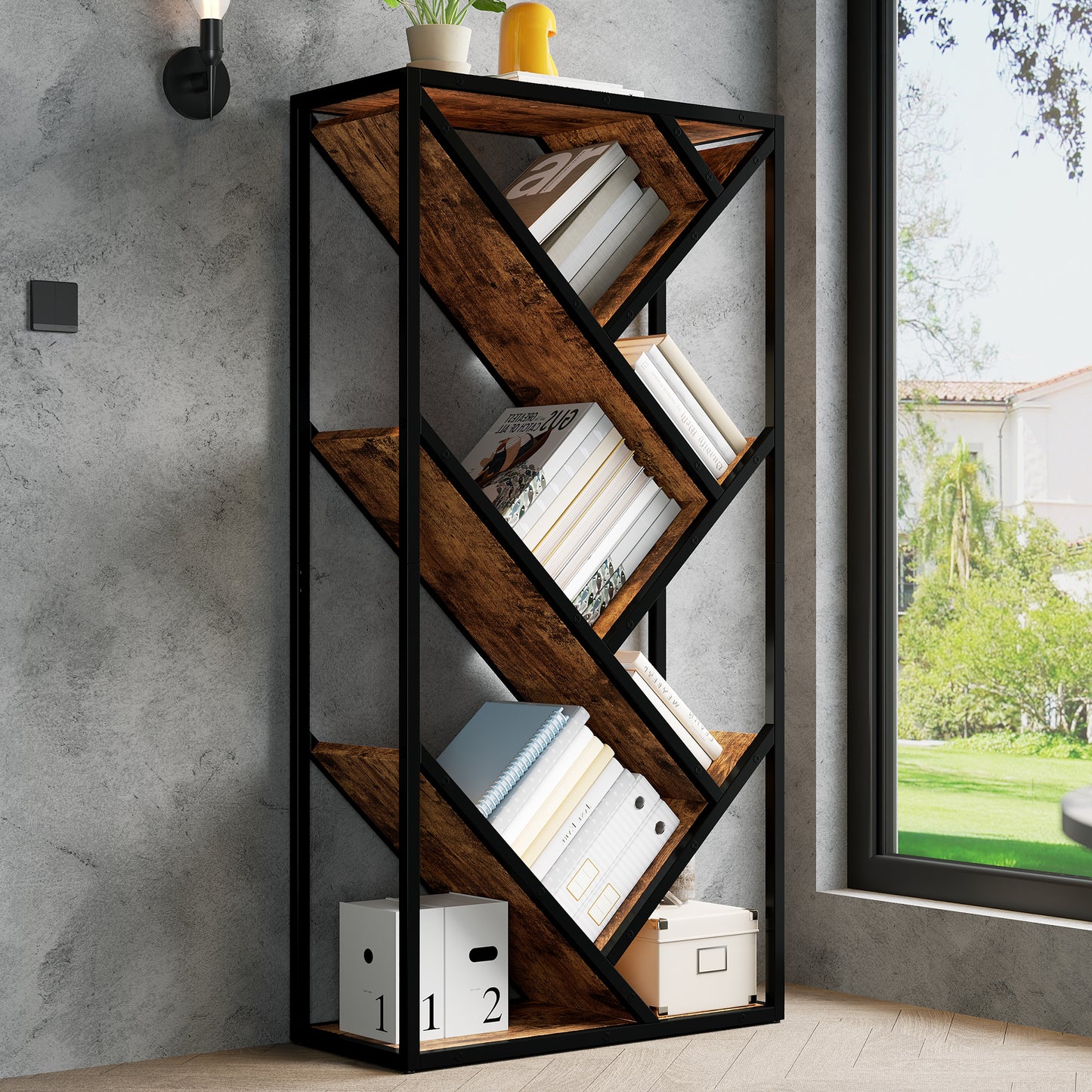 80×35×160 cm Baum-Regal-Standregal 8 Ebenen, Eckregal platzsparend, Aufbewahrungsregal für Schlafzimmer, Wohnzimmer, Homeoffice,stabil, anti-Kipp,Bücherregal, Regal