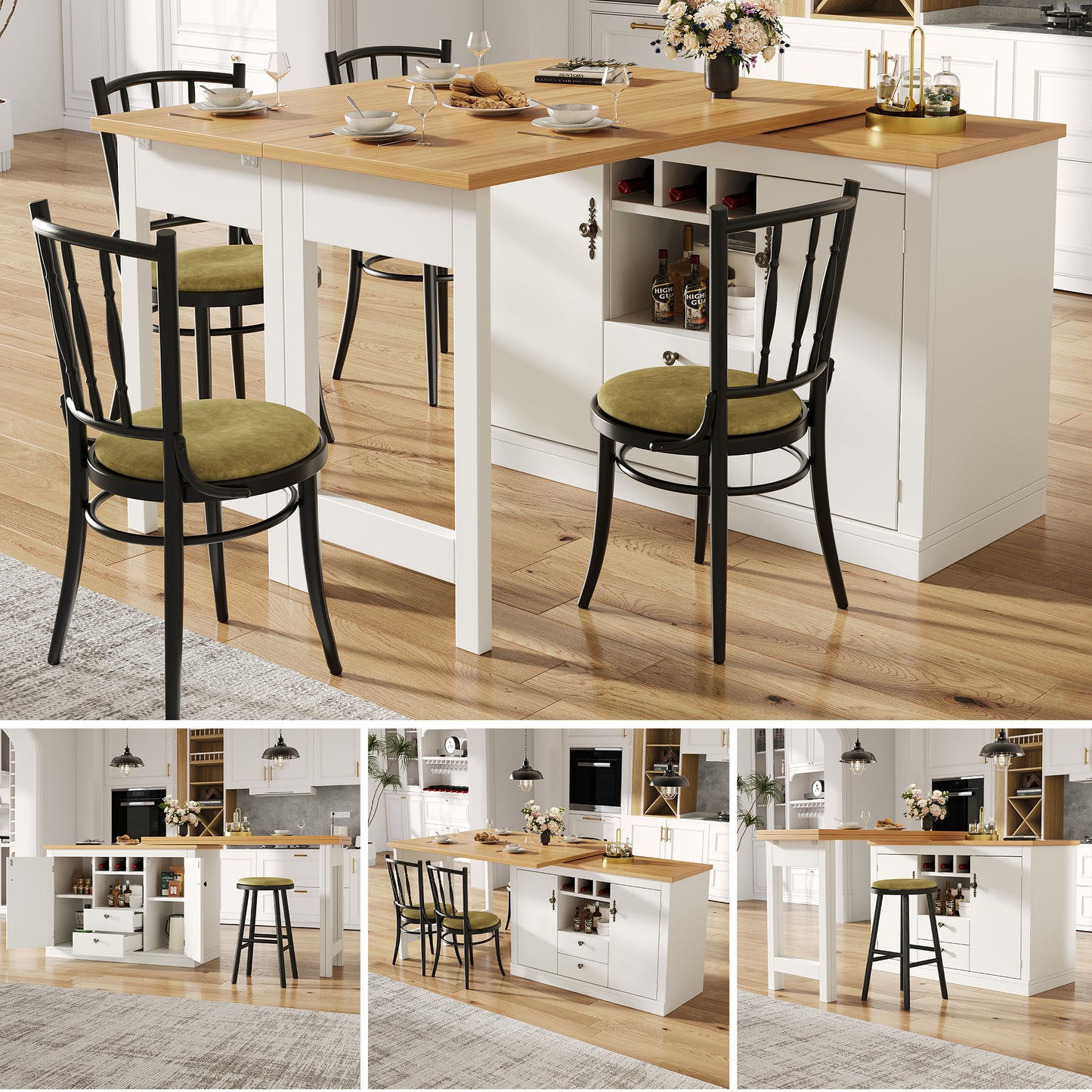 Gigab2b original image - Hochwertiger Ausziehbarer Bartisch mit 360° Drehfunktion und Stauraum, Längenverstellbar von 120-180cm, Wohnzimmer, Esszimmer, Homeoffice, schwarzer ausziehbarer Design-Stehtisch, Weiß
