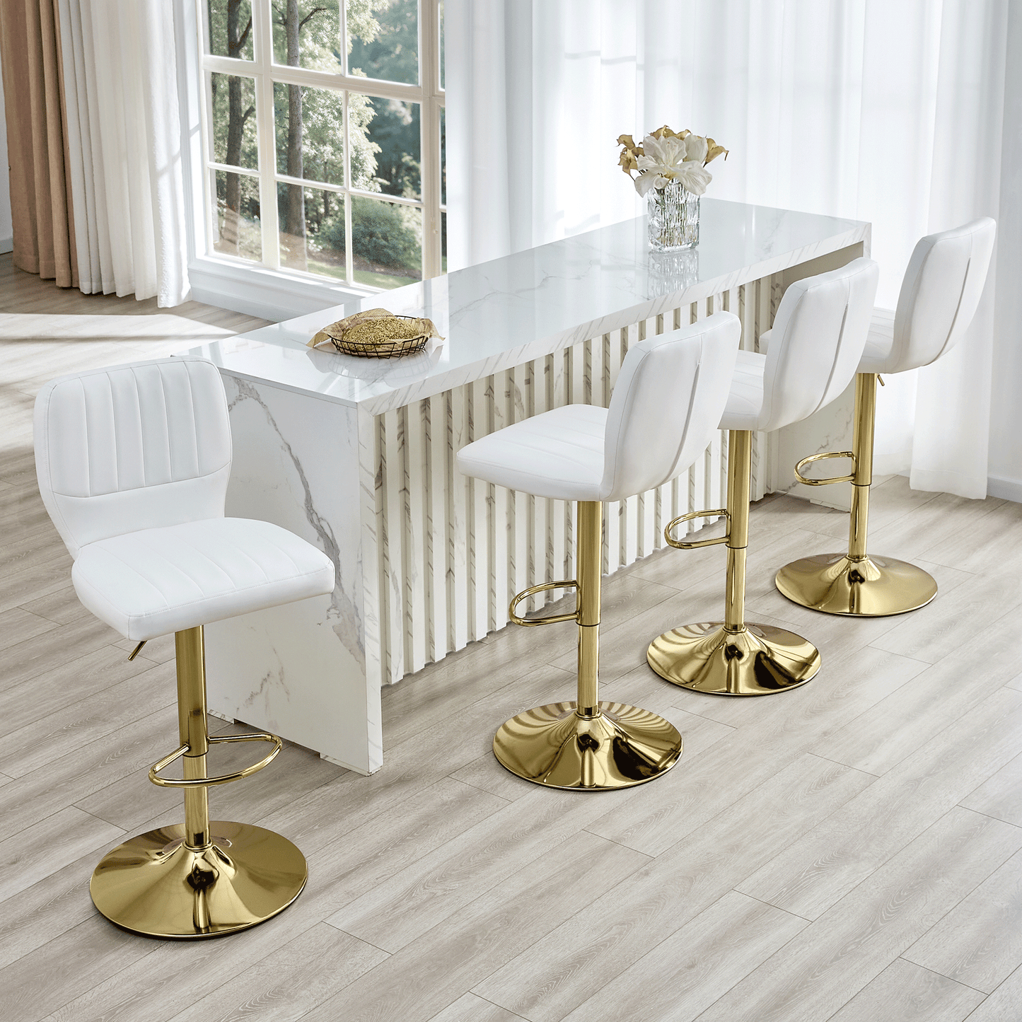 Ergonomic Height-Adjustable Swivel Bar Stool with Backrest and Footrests