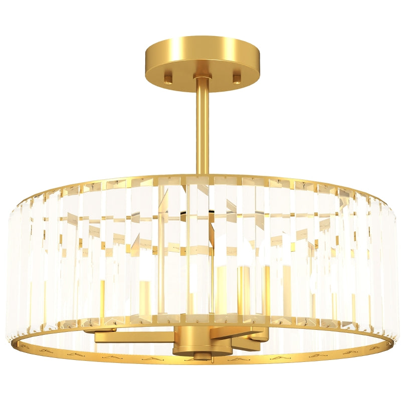 Deckenlampe, Kronleuchter-Design, Kristallschirm, 3 Glühbirnen, Metall, Goldfarben