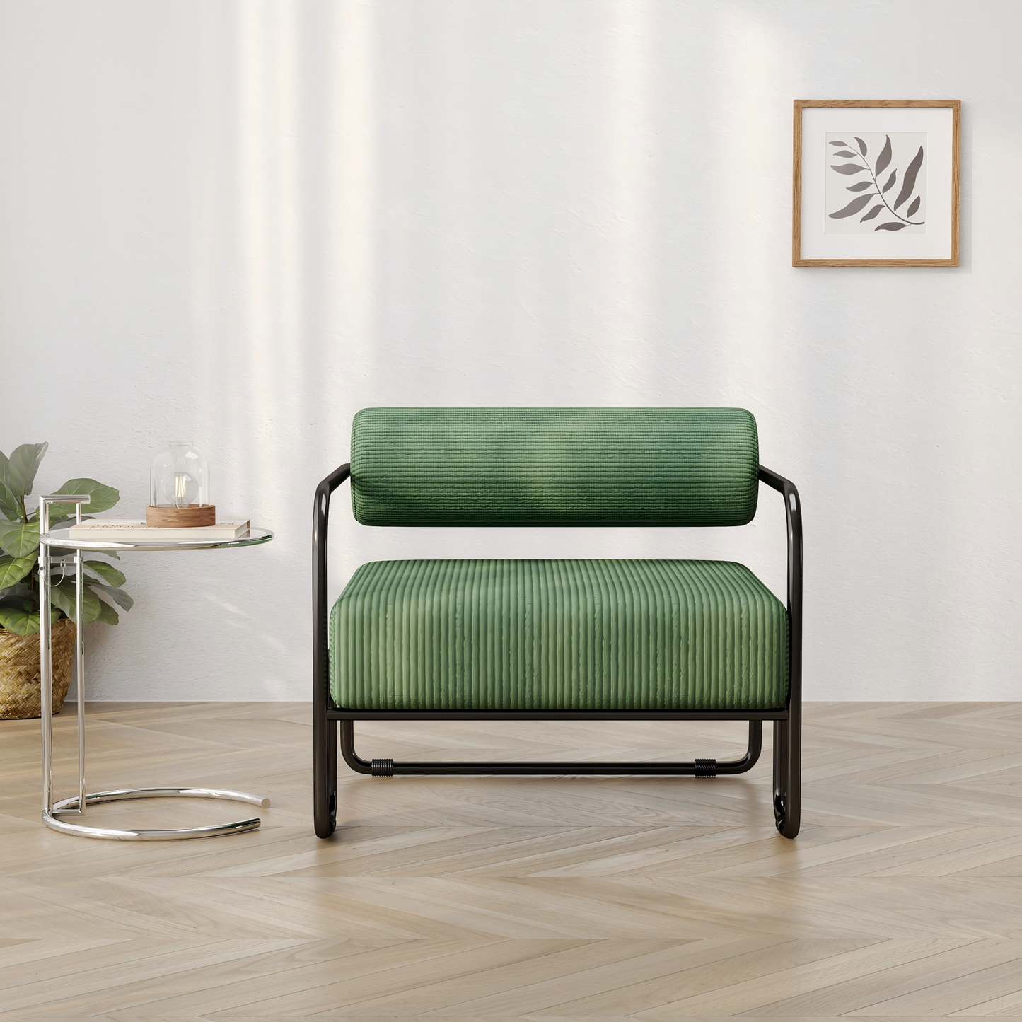 Gigab2b original image - Moderner Lounge-Sessel mit stilvoller Rückenlehne 68.5×73×70.5CM – Bezug aus weichem Corduroy & schwarzem Metallgestell. Minimalistisches Design für Wohnzimmer, Schlafzimmer oder Büro