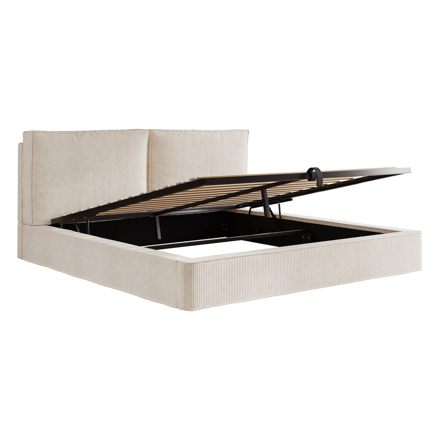 Polsterbett,Doppelbett,180 x 200cm,hydraulisches Funktionsbett,Bett mit Lattenrost, Kopfteil, gepolstertes Kopfteil, Beige, Cord