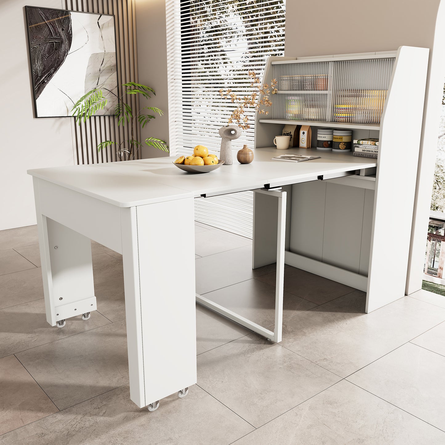 Ausziehbarer Esstisch, L52/132.5*B80*H76cm, Einweg-Ausziehtisch, Esszimmer-Stauschrank, Esstisch mit Stauraum, Rechteckiger Esstisch, Coffee Lounge Tisch, Platzsparender Multifunktions-Esstisch, Weiß