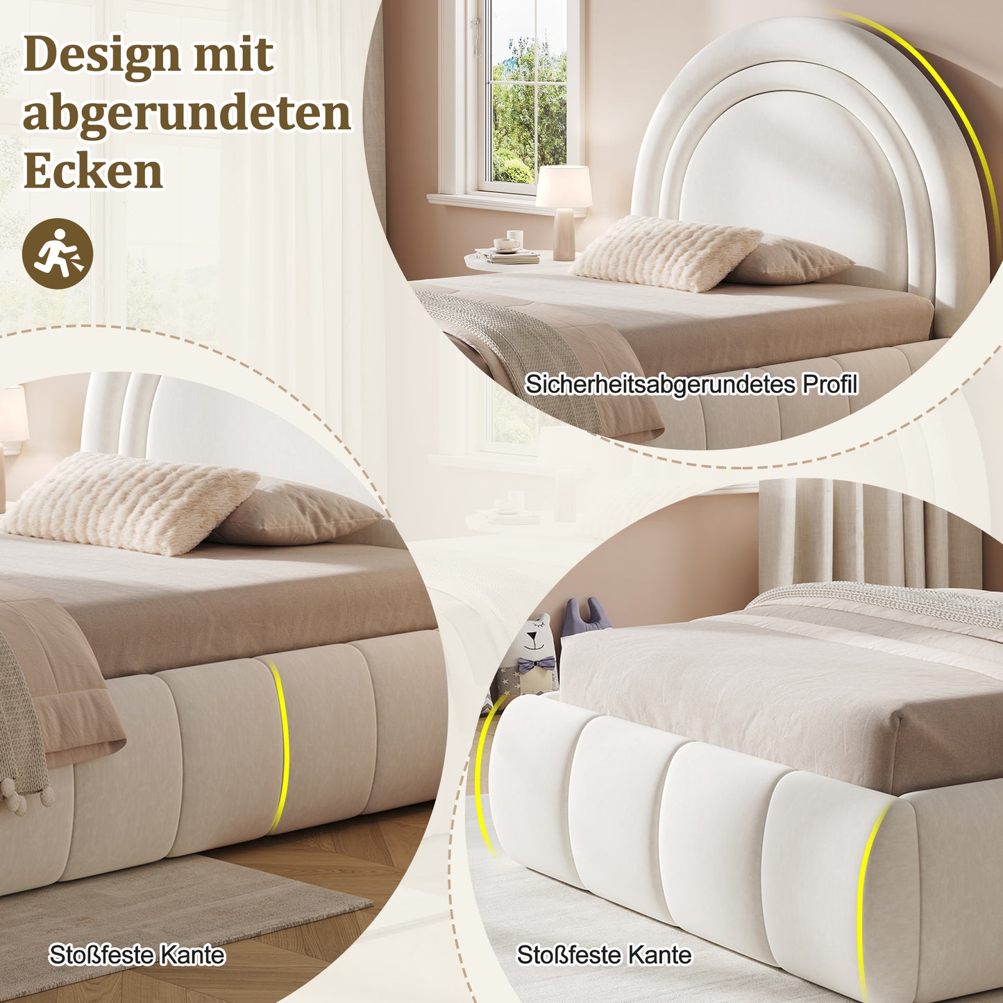Polsterbett, Einzelbett, Kinderbett 90 x 200cm, hydraulisches Funktionsbett, Bett mit Lattenrost, Kopfteil und großem Stauraum, gepolstertes Kopfteil, samt, beige