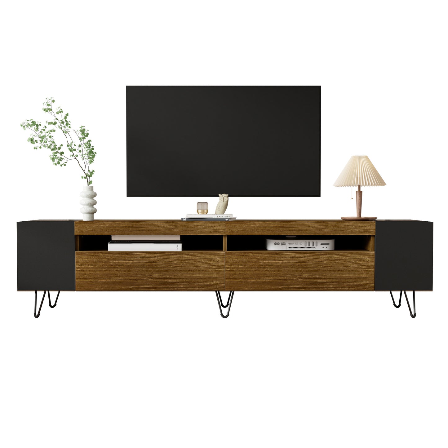 Gigab2b original image - Moderner TV-Schrank, Schwarz und Holzoptik – Länge 180 cm