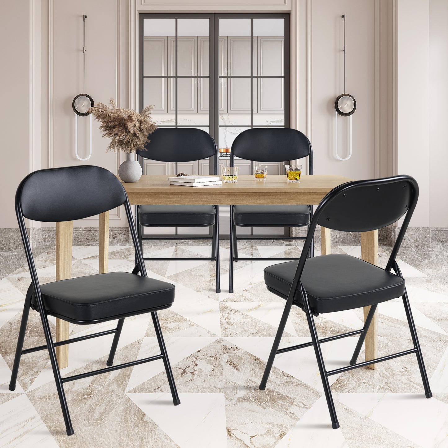 4 Pack Folding Chairs with Comfortable Padded Seats and Durable Metal Frame for Home and Office,Capacity 220 lbs,No Installation Required
