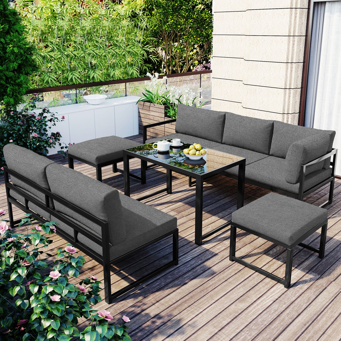 Gigab2b original image - Garten Loungesessel Set, Aluminium Sitzgruppe für Gartenbalkon, mit Liegefunktion, 4-fach verstellbarer Rückenlehne, inkl. weicher Sitz- und Rückenpolster, grau(preview sku:HW00002AAA)