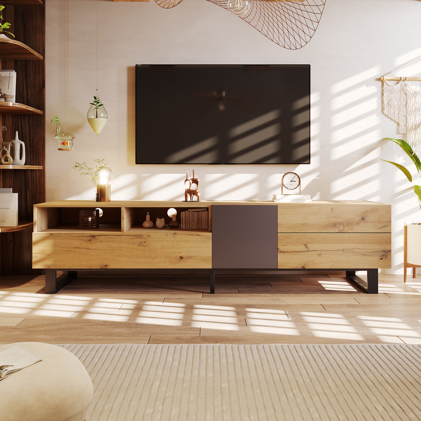 Gigab2b original image - Moderner Colorblocking-TV-Schrank TV-Schrank mit Holzmaserung 180cm