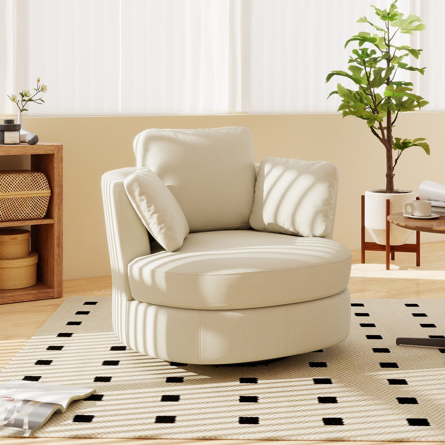 Gigab2b original image - Moderner XXL-Sessel aus beige Chenille, 3 einzeln verwendbare Kissen, hochelastische Sitzpolsterung – bequemer Lesesessel für Wohnzimmer, Schlafzimmer und Arbeitszimmer