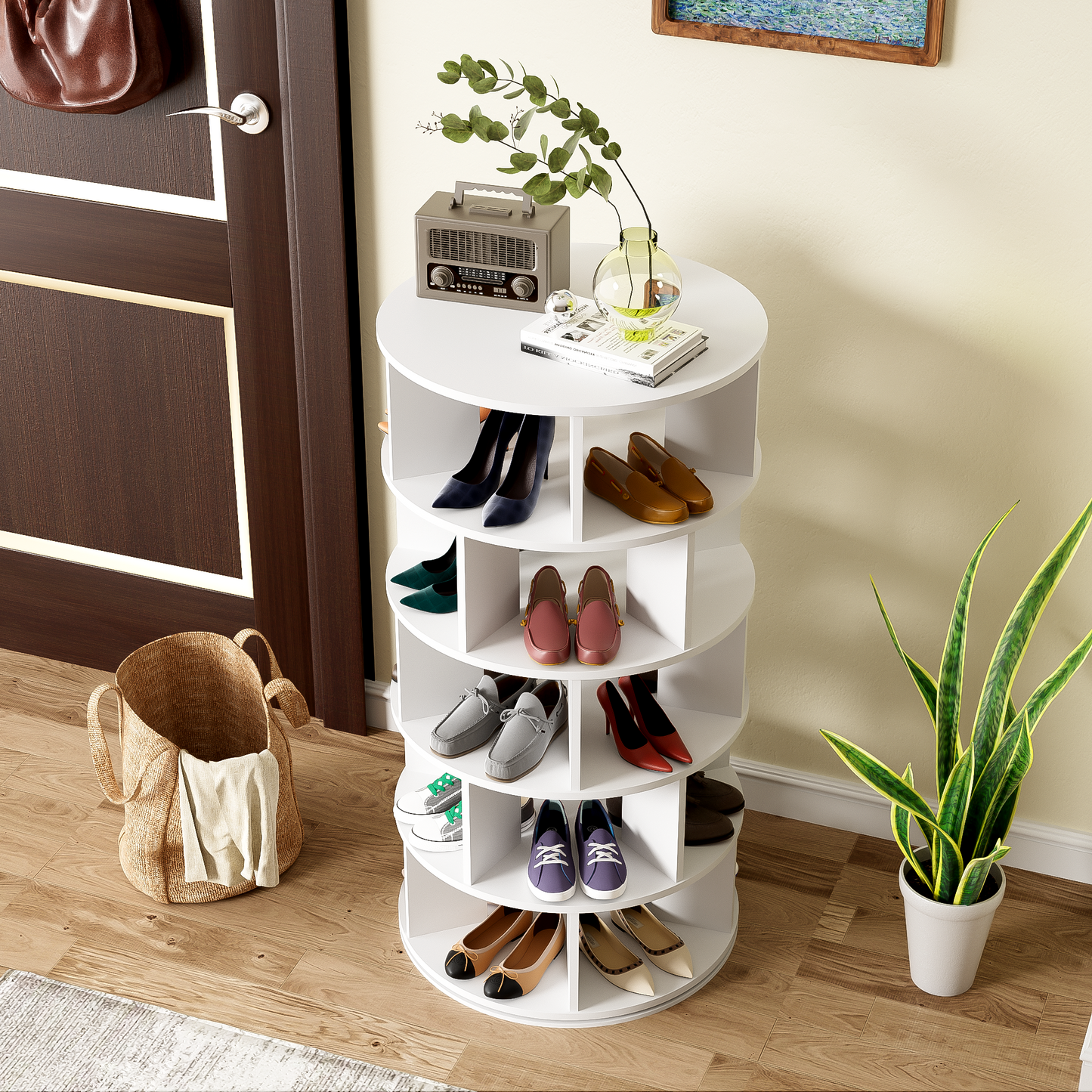 Gigab2b original image - Schuhregal, drehbarer Winkel, weiß rund, 5 Ebenen, Höhe 115 cm, Breite 60 cm