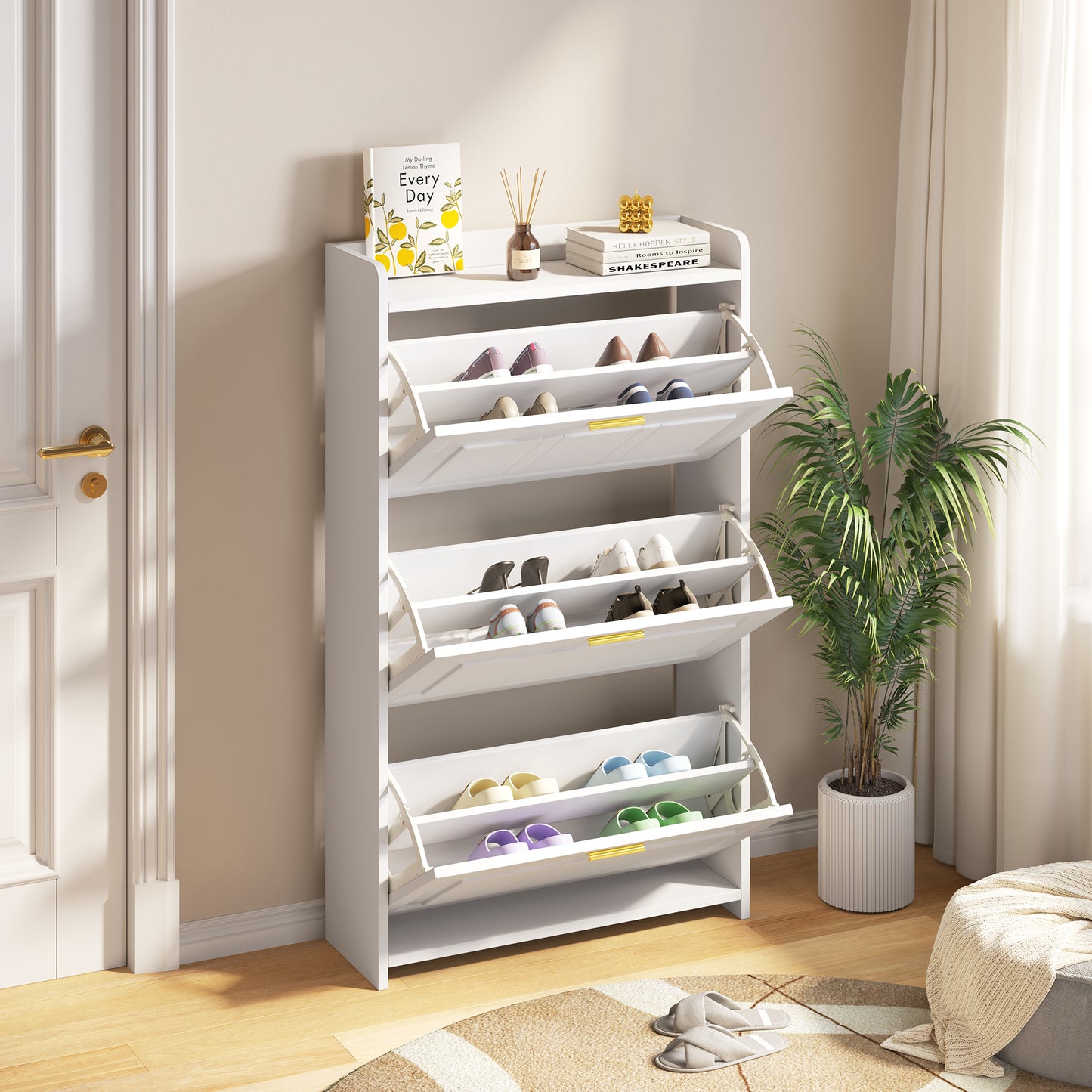 70*24*120cm Schuhschrank Schuhregal, mit 6 Fächern, Schränke Schuhschränke Schuhhochschränke,Kann in Fluren, Türen, Wohnzimmern und Büros aufgestellt werden,MDF+Spanplatte, weiß