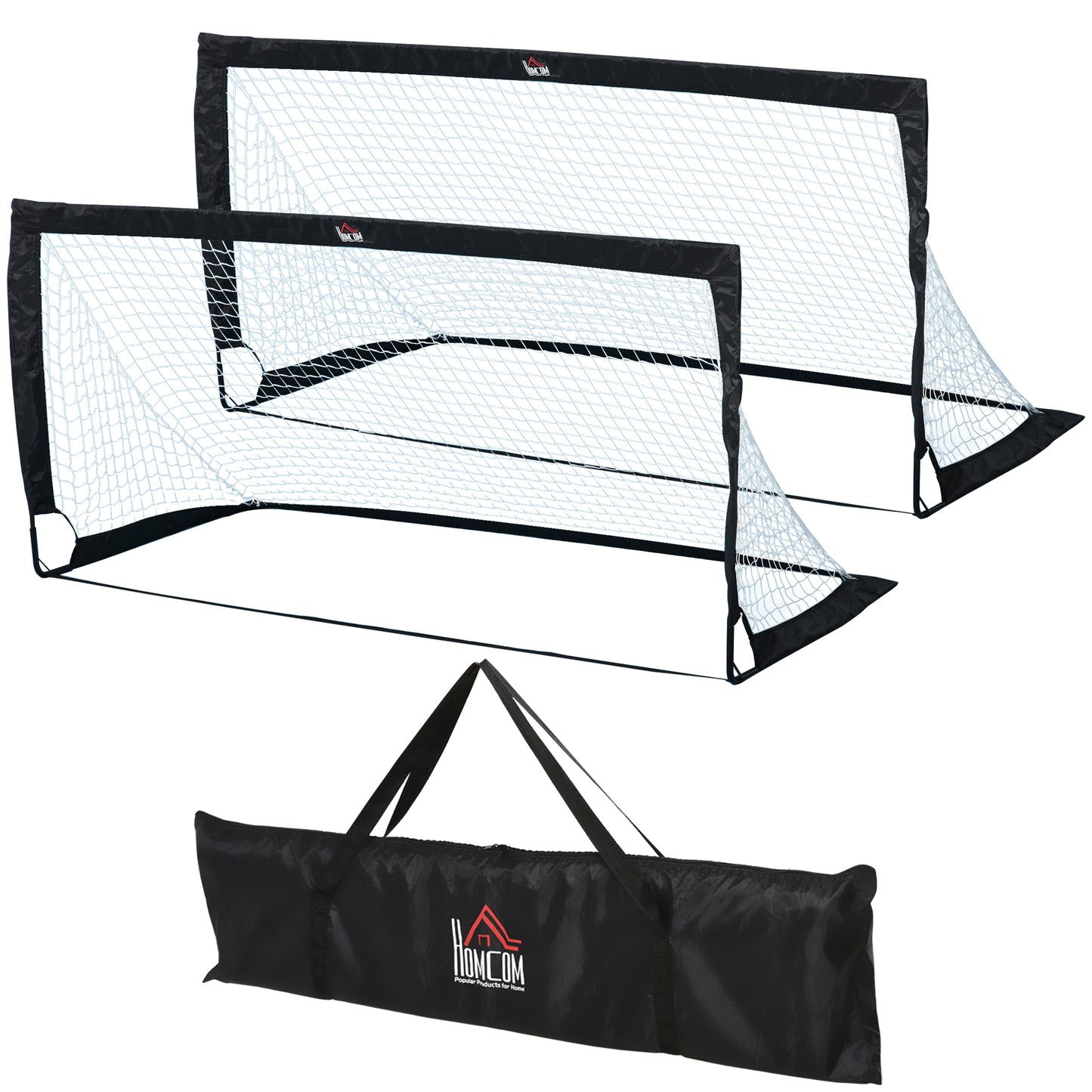 Gigab2b original image - Fußballtore Set 2er Set Minitore faltbar aus Stahl und Tetrolon Schwarz 186x90x89 cm für Garten und Spielplatz