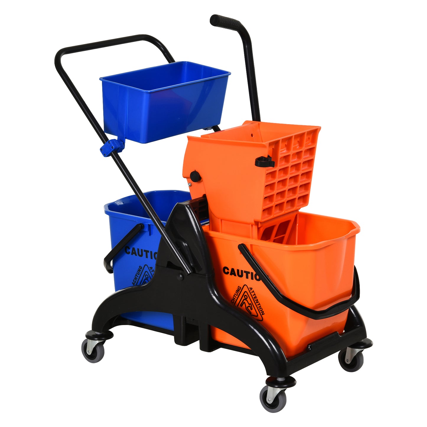 Gigab2b original image - Reinigungswagen Professioneller Reinigungswagen mit Backenpresse 2 Eimer + Aufbewahrung Orange Blau