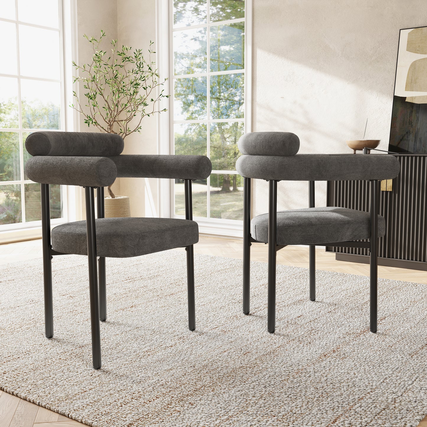 2 Esszimmerstühle, moderne und schlichte Esszimmerstühle aus dunkelgrauem Wildlederstoff, bequeme Ringsitze, geeignet für Esszimmer, Wohnzimmer und Arbeitszimmer, in mehreren Farben erhältlich