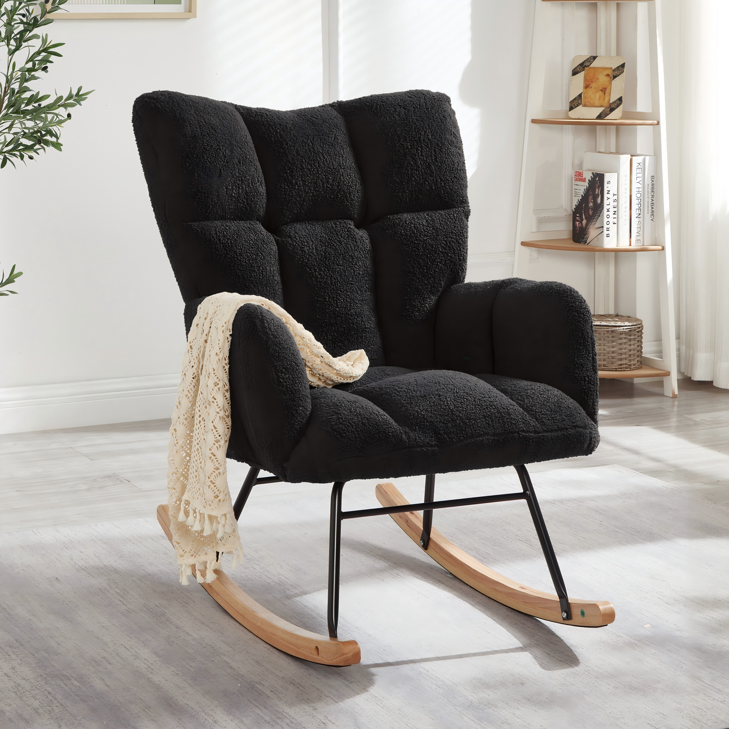 Gigab2b original image - Moderner Schaukelstuhl 69×89×101 CM – Vielseitiger Relaxsessel für Wohnzimmer, Schlafzimmer, Büro, Kinderzimmer & Balkon, Stilvoller Sessel mit Holzfußgestell & Metallrahmen , Skandinavisches Design