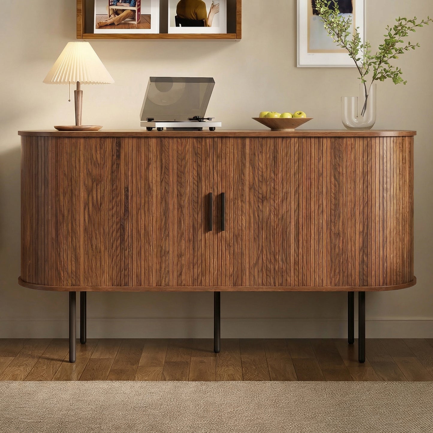 Gigab2b original image - Modernes MDF Sideboard mit Rolljalousie-Türen, Aluminiumgriffen & Eisenbeinen – Vielseitiger Aufbewahrungsschrank für Wohnzimmer, Esszimmer & moderne Einrichtung
