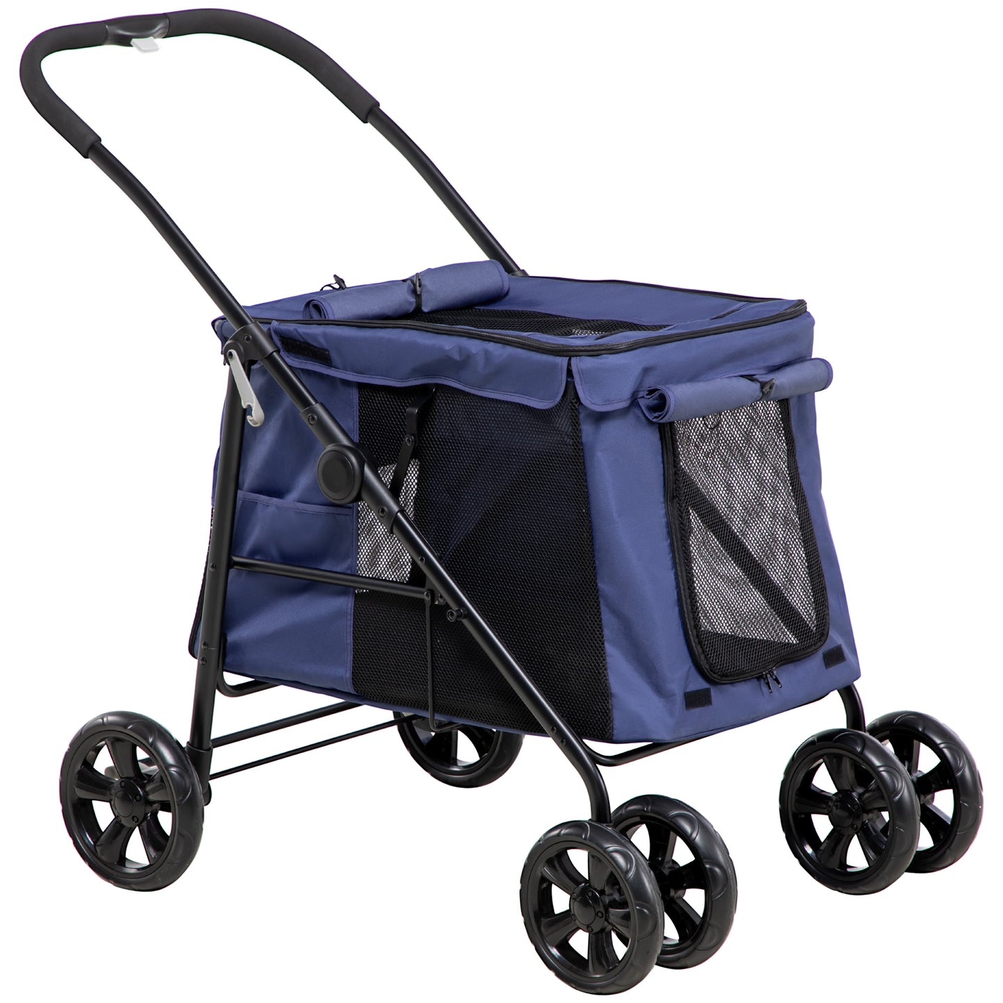 Gigab2b original image - Hundewagen faltbarer Hundebuggy mit Kissen Seitentaschen Netzfenster für kleine mittelgroße Hunde bis 20 kg Oxford-Gewebe Blau