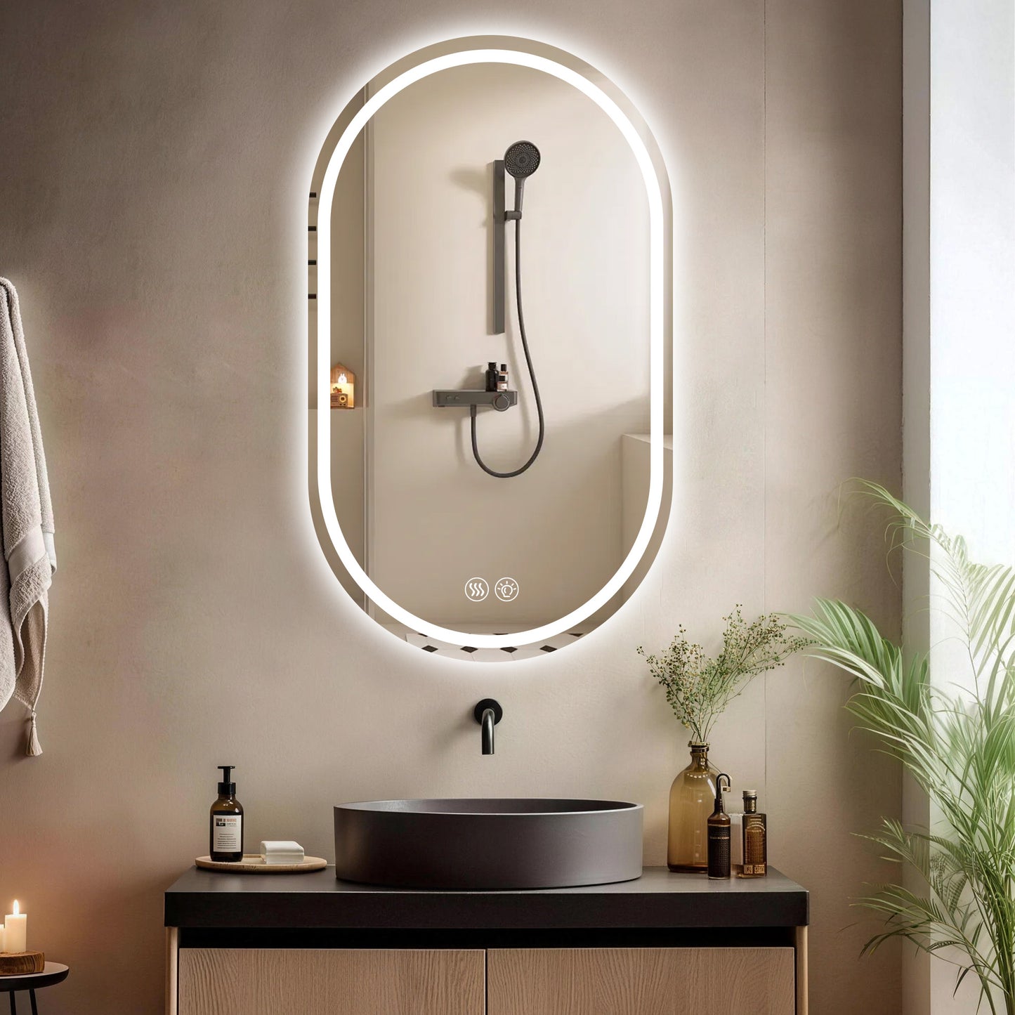 60*90cm Frameless Oval Wall-Mounted Smart Mirror, Anti-Fog Touch Screen Bathroom Mirror