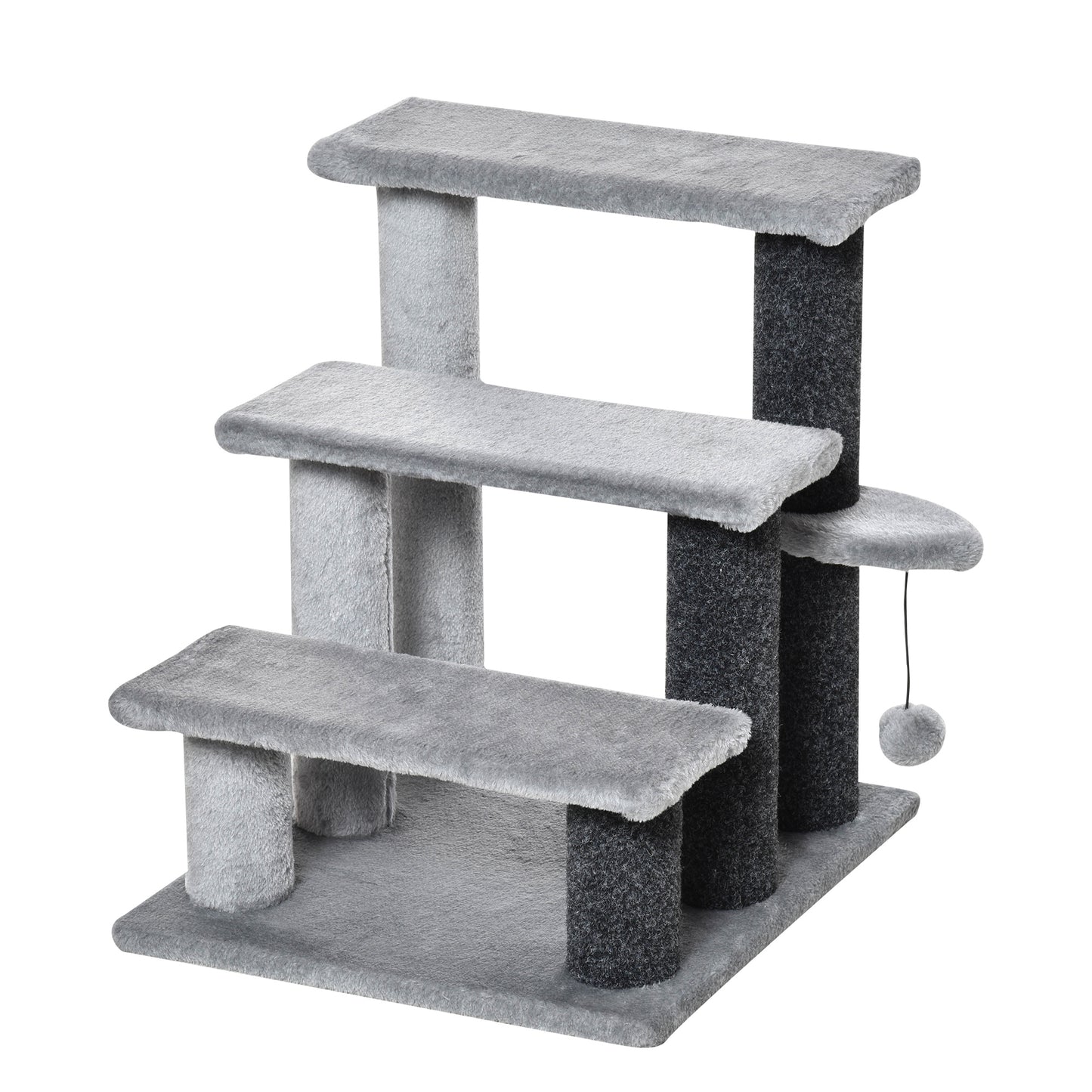 Gigab2b original image - Katzentreppe Haustiertreppe Hundetreppe 3 Stufen mit Spielball Plüsch Grau 45x40x48cm für Katzen und Hunde
