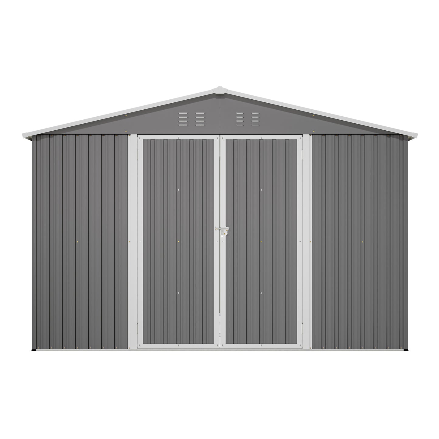 10'x10' Metal Storage Shed with Floor Frame, Heavy Duty Steel Garden Shed, Lockable Doors & Weather Resistant for Backyard Patio Lawn – Grey