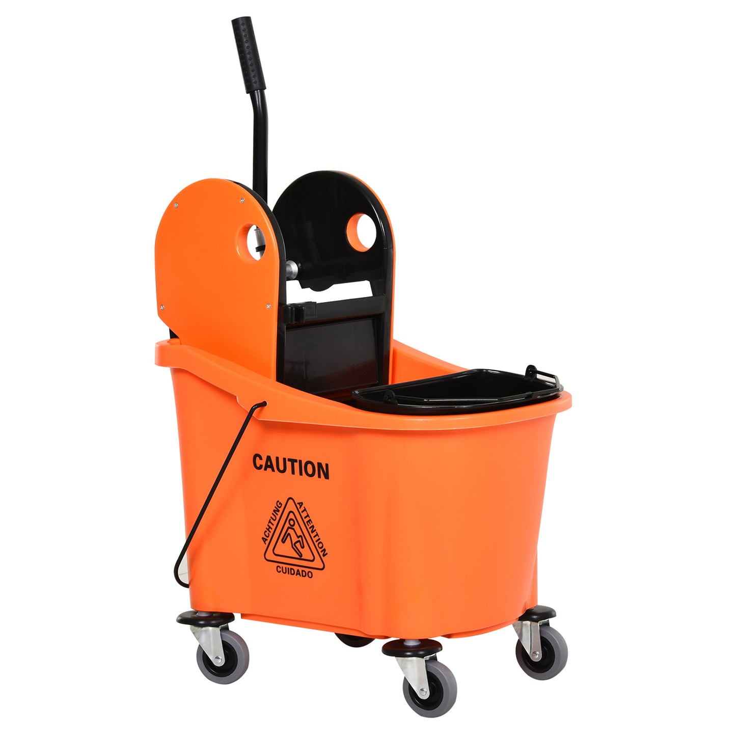 Gigab2b original image - Reinigungswagen mit Fahreimer und Auswringvorrichtung 36 Liter Schwarz/Orange 54x41x91,5cm für professionelle Reinigung