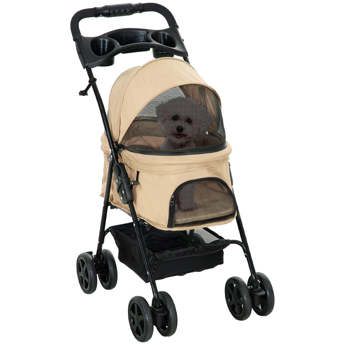 Gigab2b original image - Hundewagen Hundebuggy Klappfunktion Pet Stroller für kleine Hunde Katzen Haustierwagen Oxford Khaki 67x45x96cm