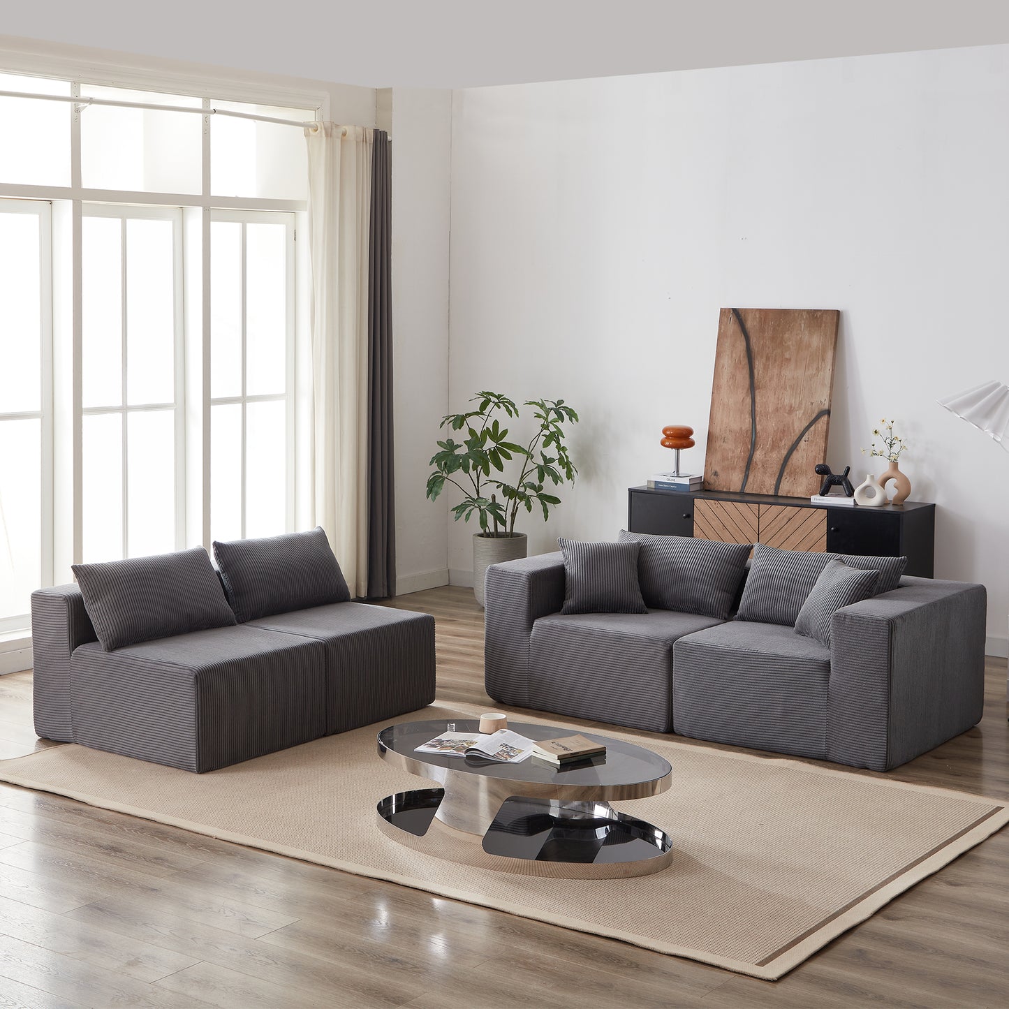 104-Inch Corduroy Modular L Shaped Sectional Sofa,Luxury Floor Couch Set,Upholstered Indoor Furniture,Foam-Filled Compressed Sofa for Living Room,Bedroom,4 PCS Free Combination