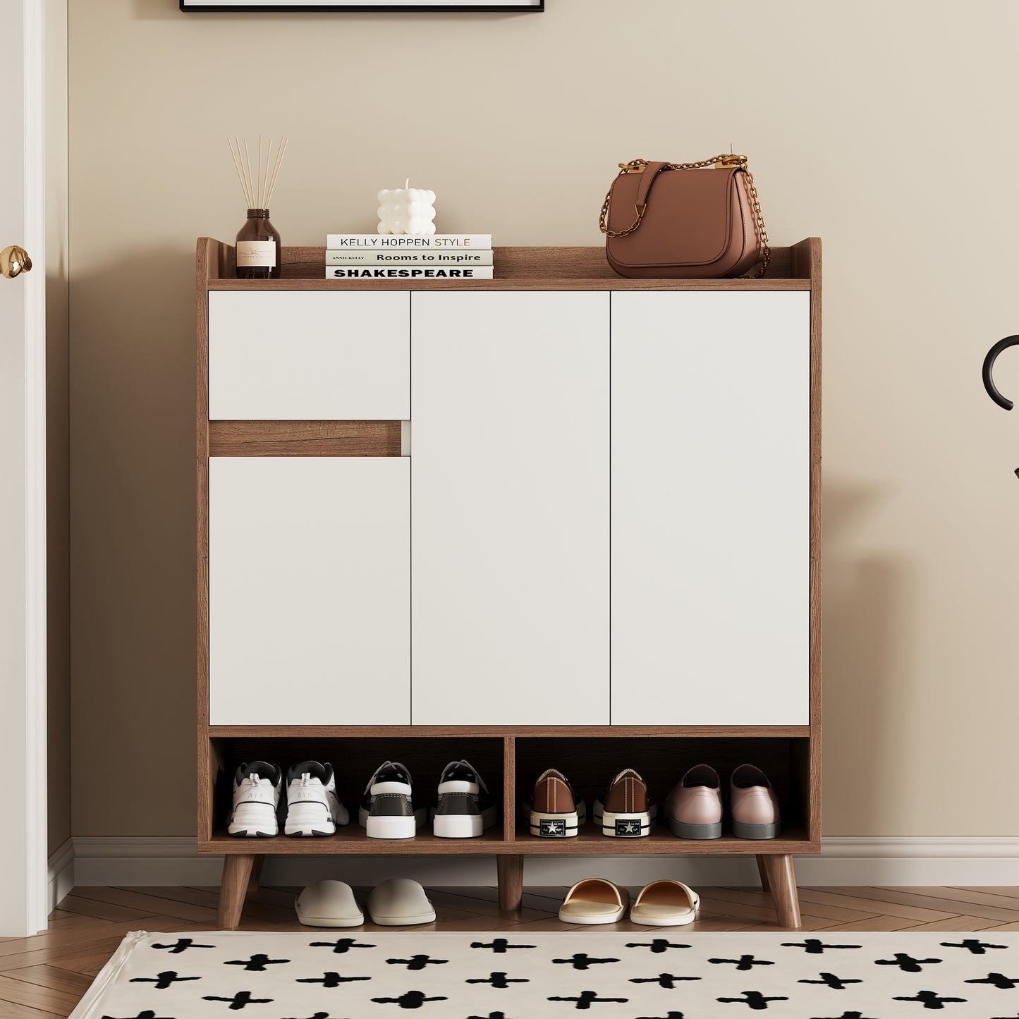 Gigab2b original image - Kommode / Sideboard / Schuhschrank mit verstellbaren Einlegeböden – Minimalistischer Home Organizer mit Massivholzbeinen – Maße: H99 cm x B90 cm x T35 cm