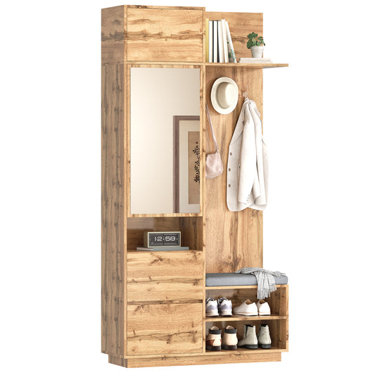 Gigab2b original image - Kompaktgarderobe mit Spiegel und Sitzbank,Flurgarderobe mit Schuhschrank und Haken, Kleiderhaken,Kompaktgarderobe,Flurmöbel Set,Flurgarderobe