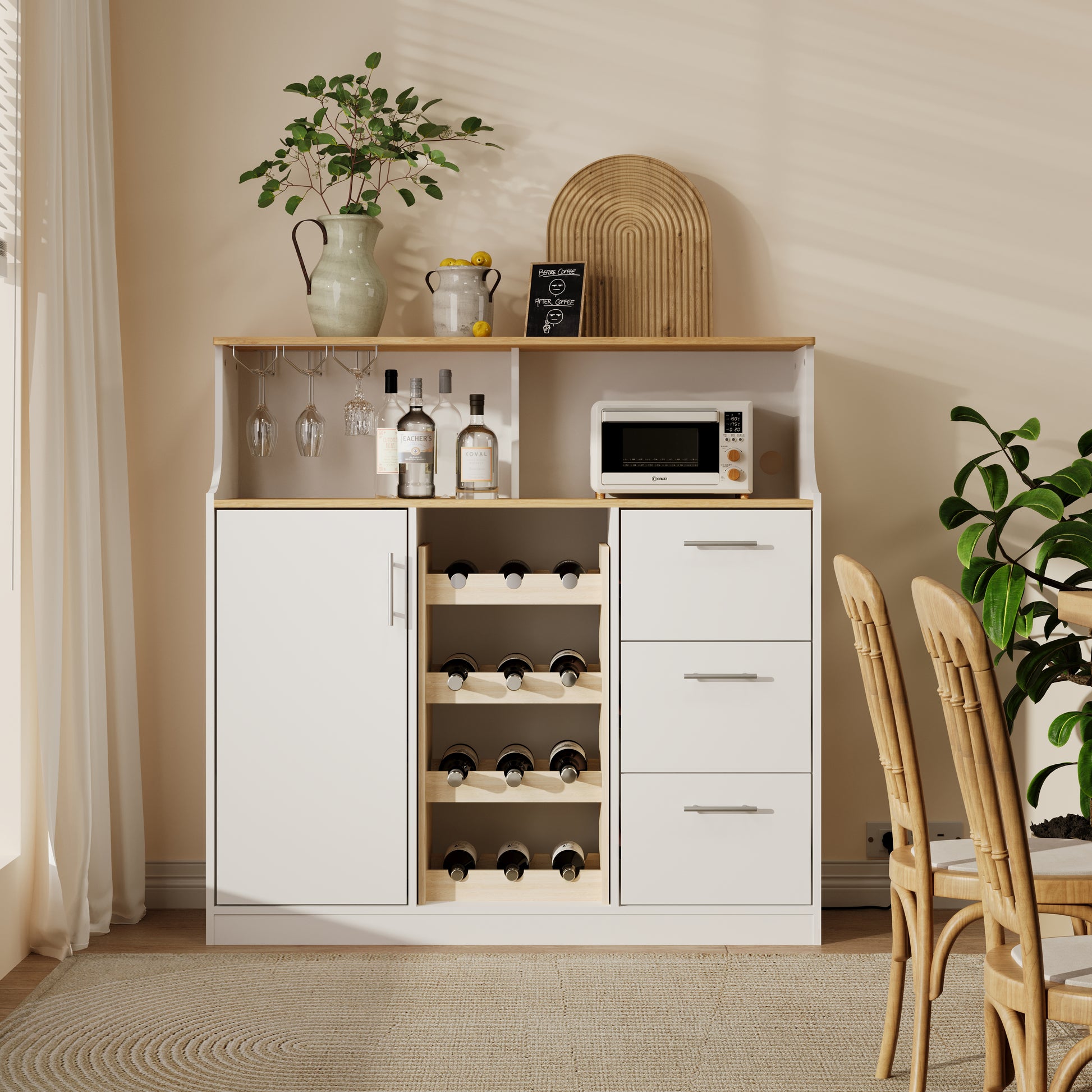 Gigab2b original image - Sideboard, Restaurant-Bar mit LED, Steckdosen, Gläserhalter, Weinregal, mehrlagiger Stauraum, geeignet für die Nutzung im Restaurant und in der Küche