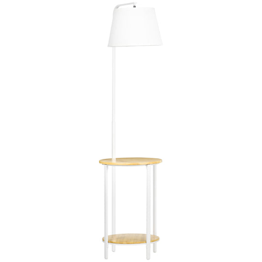 Gigab2b original image - Stehleuchte 162 cm 40 W Standlampe mit 2 Ablagen und Leinen Lampenschirm in Weiß Metall für Wohnzimmer & Schlafzimmer