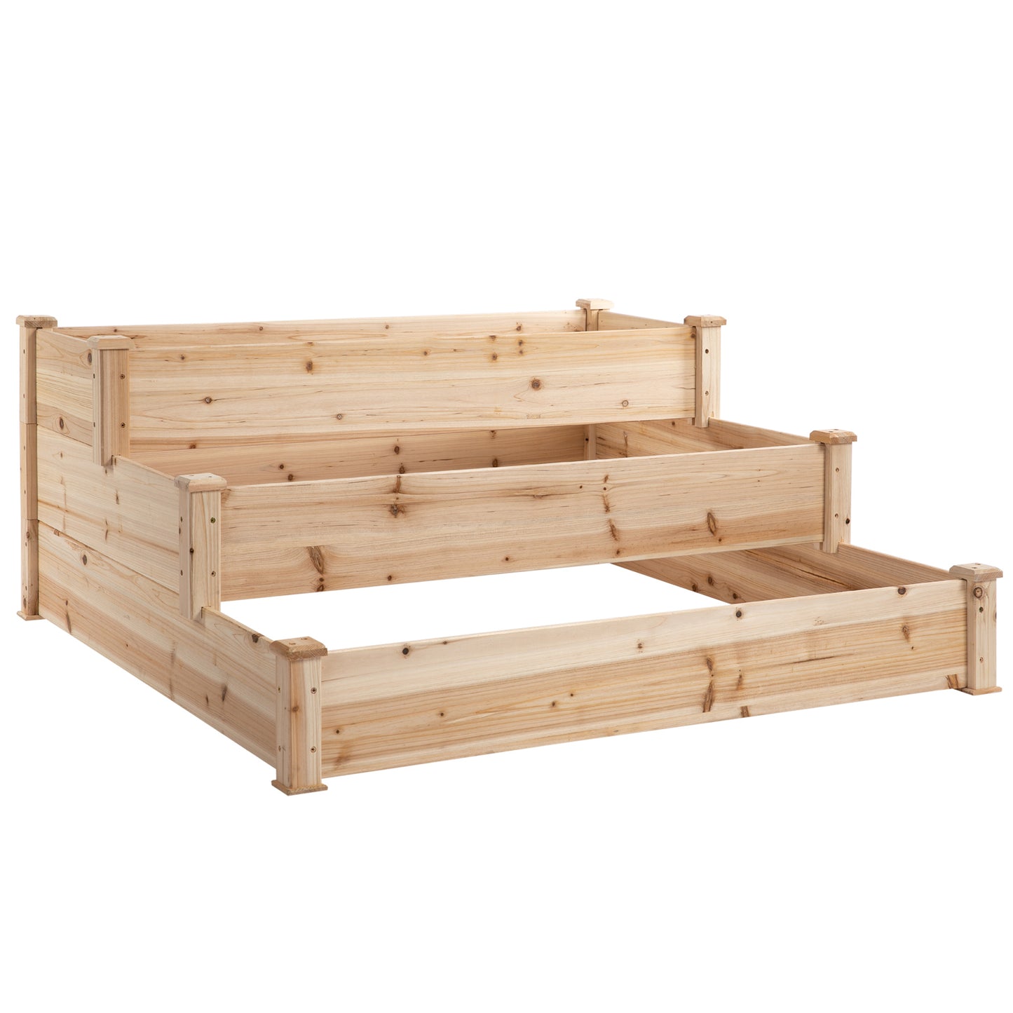 Gigab2b original image - Hochbeet 3-stufiges Pflanzenbeet Kräuterbeet Blumentreppe für Balkon & Garten aus Natur Tannenholz 124x124x56 cm