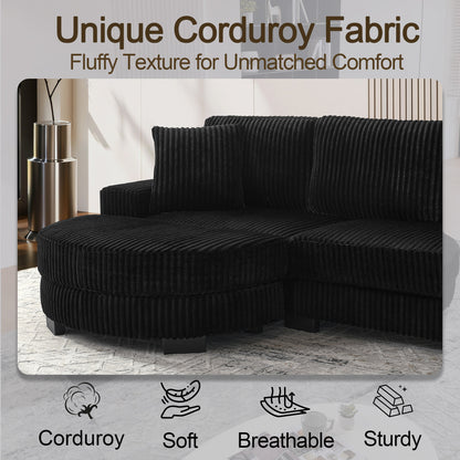 L-formiges Ecksofa 4-Sitzer Sofa, 256 5 x 133 , Klassisches Corduroy, Modulares Design mit Ovalem Hocker, 2