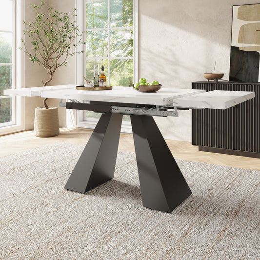 Gigab2b original image - Esstisch Teleskoptisch(99-159×74cm), Ausziehbarer Esstisch, platzsparender Küchentisch,Breite Arbeitsfläche, Flexibles Design, für Homeoffice und Wohnzimmer, Weißer Tischplatte mit Säulenbeinen