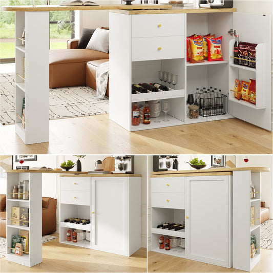 Gigab2b original image - Drehbarer Bartisch (Hauptkörper 105 x 39 x 102 cm), mit 2 Schubladen und Schiebetürschrank, 3 Ebenen offener Stauraum, geeignet für Esszimmer/Arbeitszimmer/Wohnzimmer usw