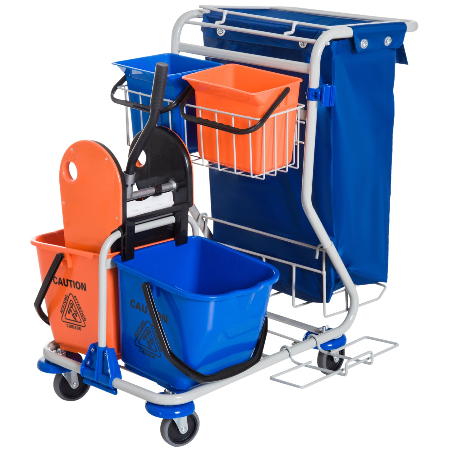 Gigab2b original image - Putzwagen Reinigungswagen 4 Fahreimer Wischwagen Systemwagen mit Rollen Blau Orange 100 x 70 x 103 cm |